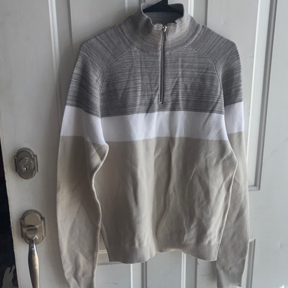 Primark Men's Zip-Up Sweater in Gray and Cream